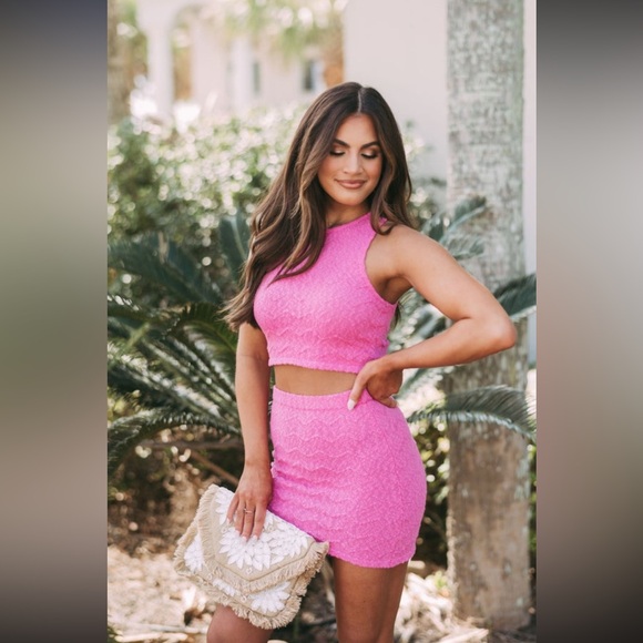 SHOP THESE THREE Lani Textured Set- Pink//PETITE - Picture 1 of 5